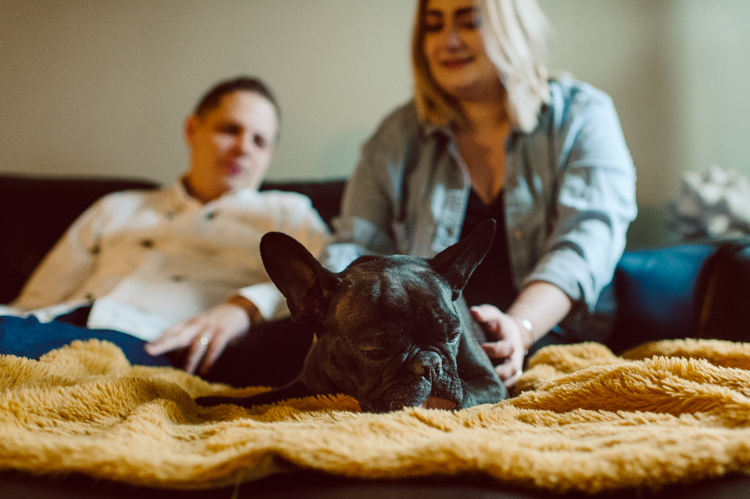 I photographed Andrea and Matt's wedding at The Rock Island Lake Club back in 2017, week ago I went to visit them at their house in Sparta NJ to photograph their little family of three. Andrea and Matt and their adorable french bull dog Lucy. I documented their day by walking Lucy, hanging out in the back with fire pit, hung out in the basement with all their pinball machines. Documenting day in the life of Andrea and Matt was such a delight. Andrea and Matt's day in the life captured by NY NJ Documentary Wedding Photographer Karis from Hey Karis, photographing your wedding, capturing your love and documenting your life.